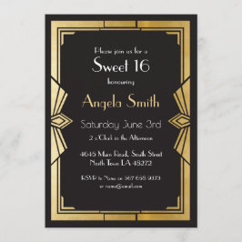 Art Deco Sweet 16 Party Gatsby Black Inbjudan 1920