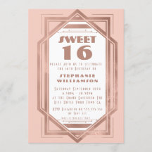 Art Deco Sweet 16 Roséguld och rosafärgad Gatsby