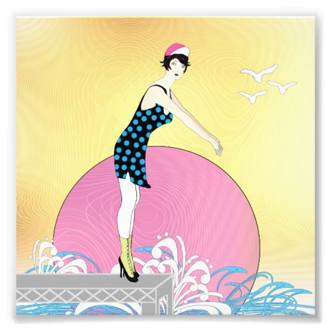 Art Deco Sweet Swimmer Dam Fototryck (Framsidan)