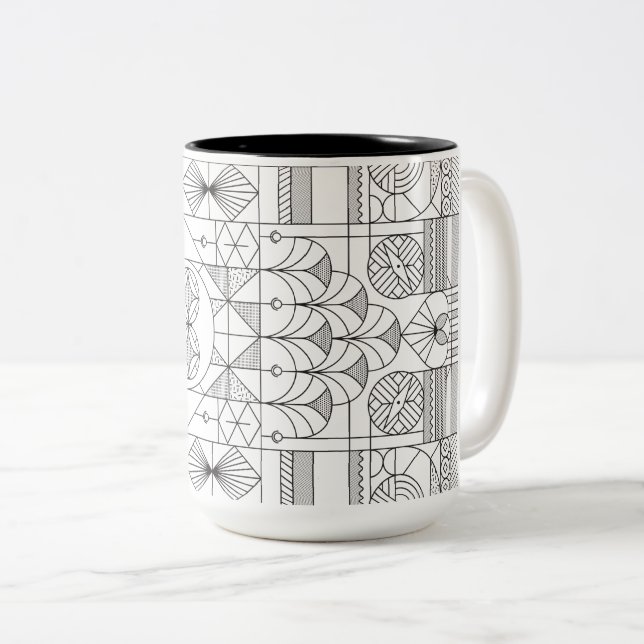 Art Deco Symmetry Line Art Mönster Mugg (Framsida höger)