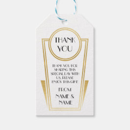 Art Deco Tack 20 Märkre Vita Guld Bröllop Presentetikett