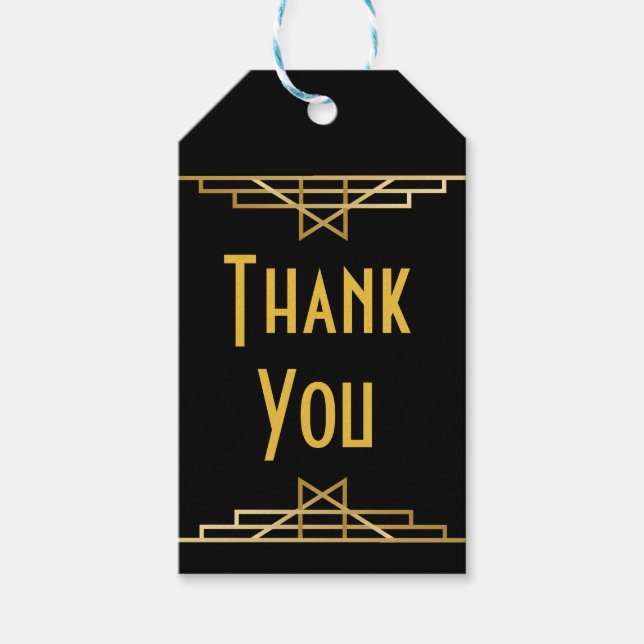 Art Deco Tack Black & Guld Underbar Gatsby Party Presentetikett (Framsidan)