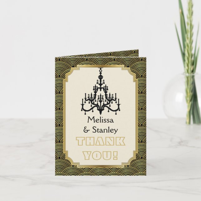 Art Deco taklampa svart, guld bröllop Tack (Framsida)