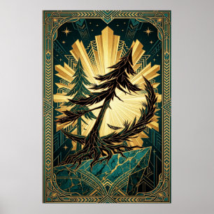 Art Deco Tallrik Silhuett Guld Teal Klippa Post Poster