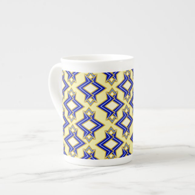 Art Deco Tapet Mönster, Beige och Blue Benporslin Mugg (Framsida vänster)