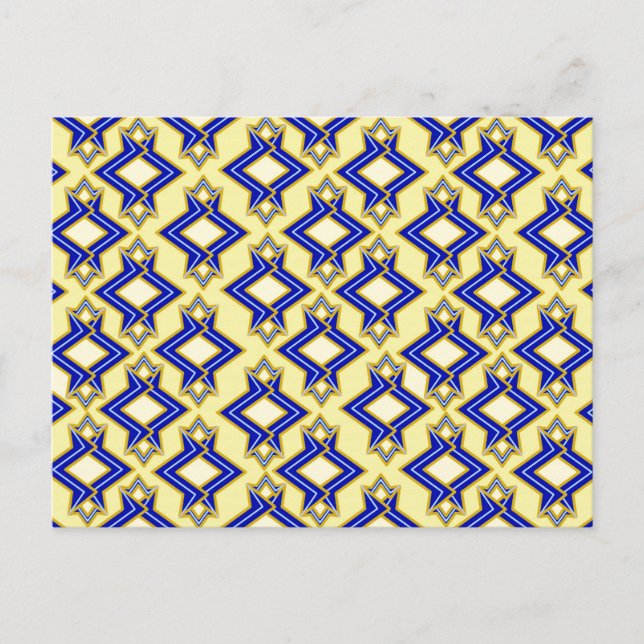 Art Deco Tapet Mönster, Beige och Blue Vykort (Framsida)