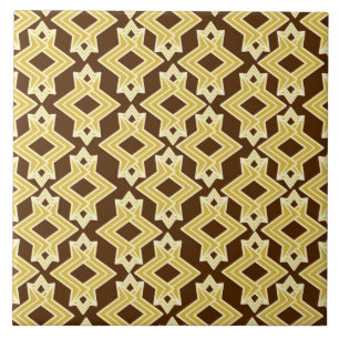 Art Deco Tapet Mönster, Brown och Guld Kakelplatta