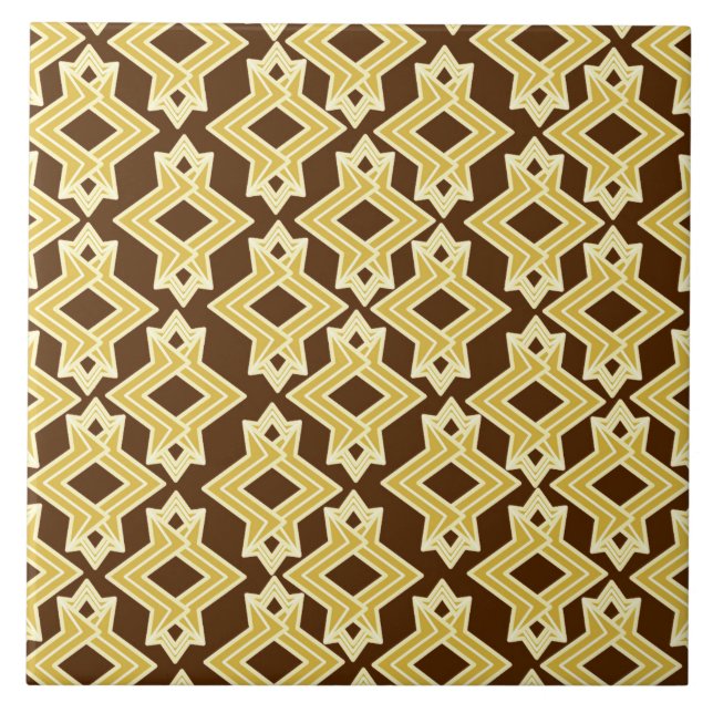 Art Deco Tapet Mönster, Brown och Guld Kakelplatta (Framsidan)