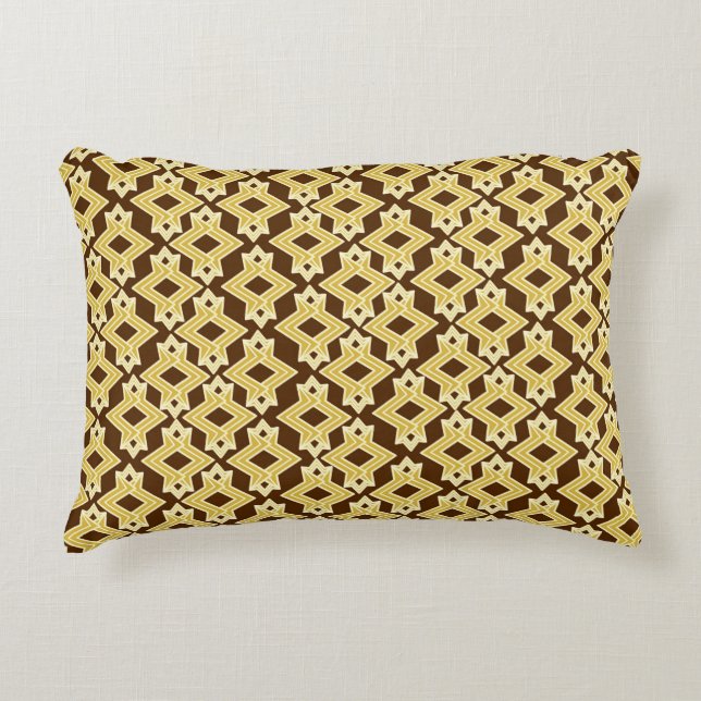 Art Deco Tapet Mönster, Brown och Guld Prydnadskudde (Framsidan)