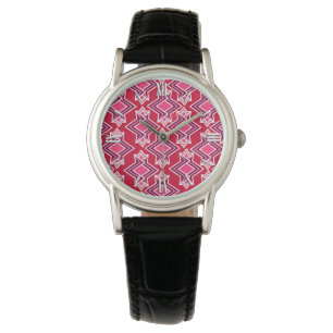 Art Deco Tapet Mönster, Burgundy Vin Armbandsur