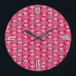 Art Deco Tapet Mönster, Burgundy Vin Stor Klocka<br><div class="desc">Art Deco geometric tapet mönster i lila av äggplanta och rosa av djup fuchsia med vit bakgrund på bakgrunden av burgundy vin</div>