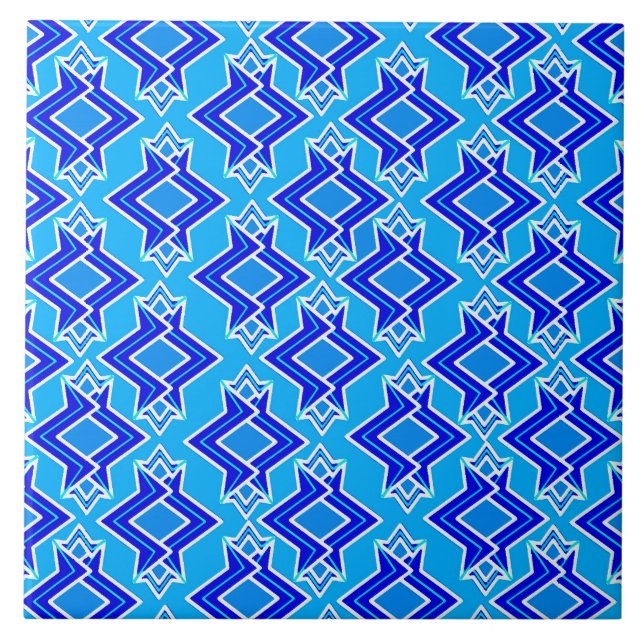 Art Deco Tapet Mönster, Cerulean Blue Kakelplatta (Framsidan)