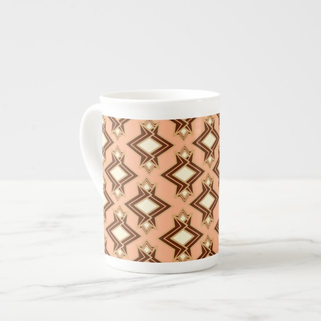 Art Deco Tapet Mönster, Coral och Brown Benporslin Mugg (Framsida vänster)