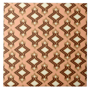 Art Deco Tapet Mönster, Coral och Brown Kakelplatta