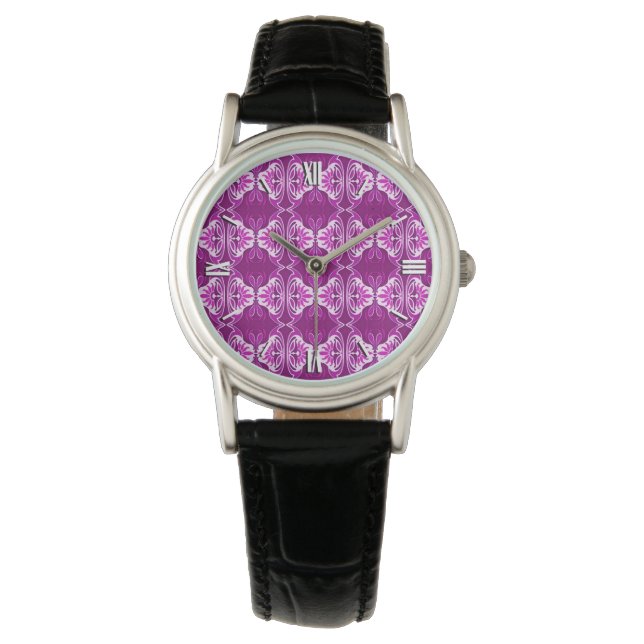 Art Deco tapet mönster - djup lila och vit Armbandsur (Framsida)