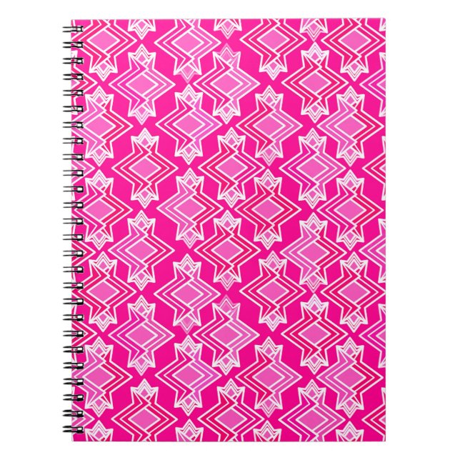 Art Deco Tapet Mönster, Fuchsia Rosa Anteckningsbok Med Spiral (Framsidan)