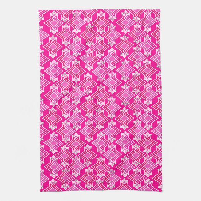 Art Deco Tapet Mönster, Fuchsia Rosa Kökshandduk (Vertikal)
