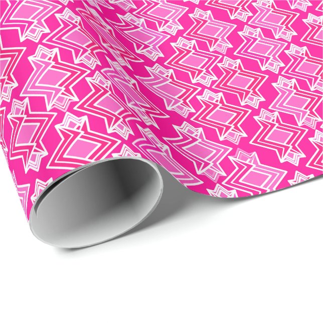 Art Deco Tapet Mönster, Fuchsia Rosa Presentpapper (Rullad Hörn)