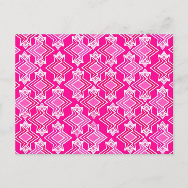 Art Deco Tapet Mönster, Fuchsia Rosa Vykort (Framsida)