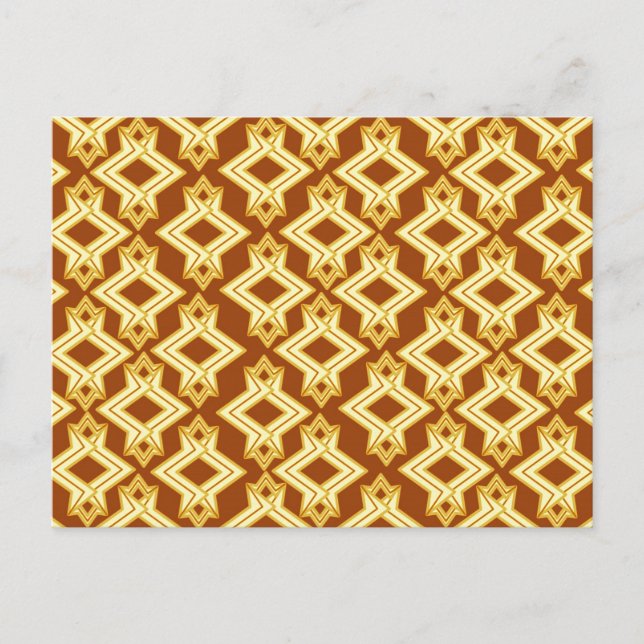Art Deco Tapet Mönster, Golden Brown Vykort (Framsida)