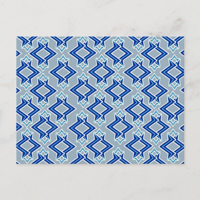 Art Deco Tapet Mönster, Grått/Grått och Blue Vykort (Framsida)