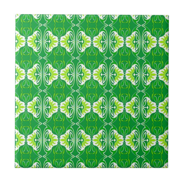 Art Deco tapet mönster - grönt och vitt Kakelplatta (Framsidan)
