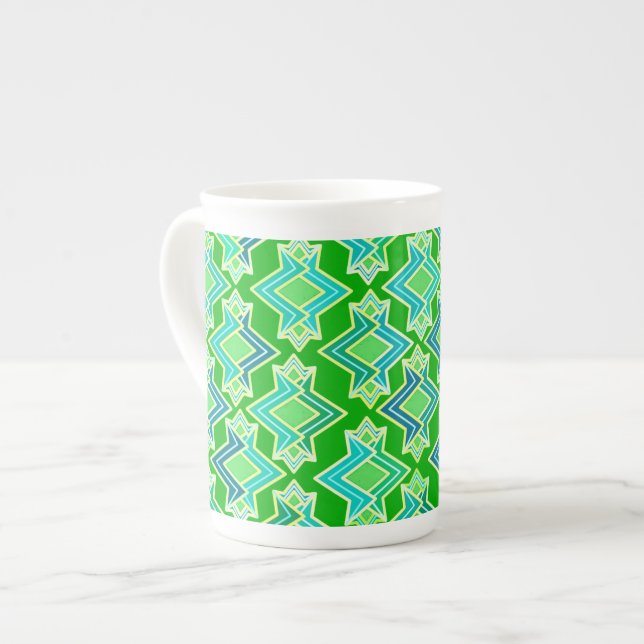 Art Deco Tapet Mönster, Jade Grön Benporslin Mugg (Framsida vänster)