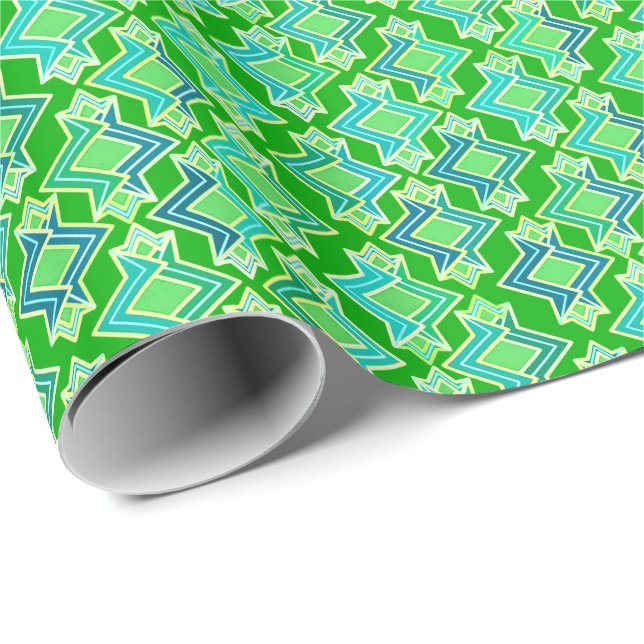 Art Deco Tapet Mönster, Jade Grönt Presentpapper (Rullad Hörn)