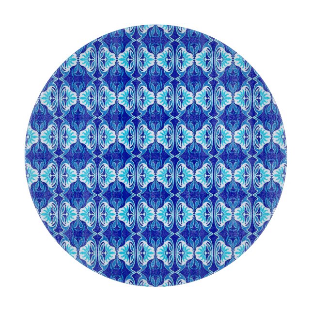 Art Deco tapet mönster - koboltblått och vitt (Framsidan)