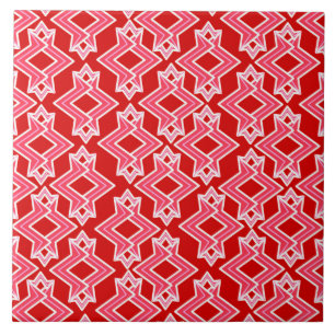 Art Deco Tapet Mönster, Mörk Red och Rosa Kakelplatta