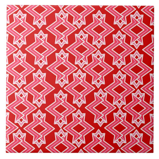 Art Deco Tapet Mönster, Mörk Red och Rosa Kakelplatta (Framsidan)