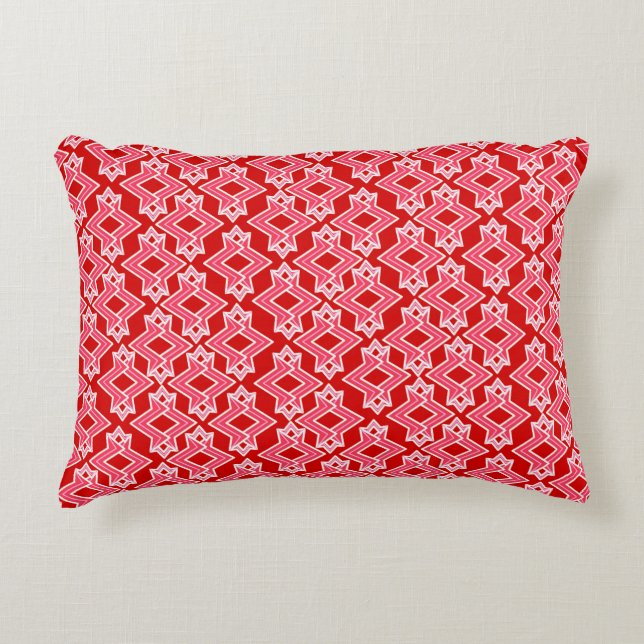 Art Deco Tapet Mönster, Mörk Red och Rosa Prydnadskudde (Framsidan)