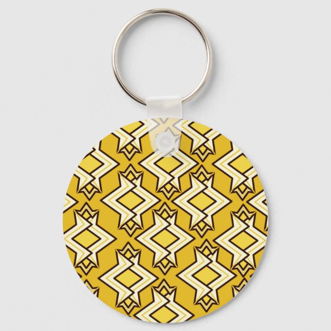 Art Deco Tapet Mönster, Mustard Guld Nyckelring (Framsida)