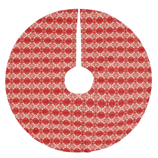 Art Deco tapet mönster - rött och vitt Julgransmatta Borstad Polyester (Framsidan)