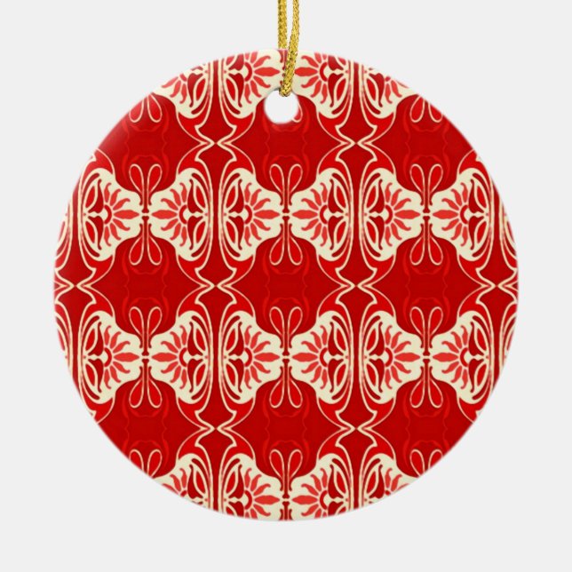 Art Deco tapet mönster - rött och vitt Julgransprydnad Keramik (Framsidan)