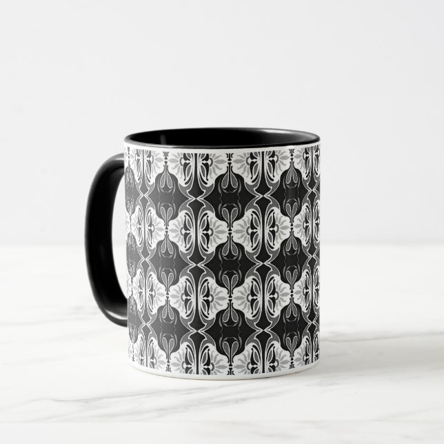Art Deco tapet mönster - svartvitt Mugg (Framsida vänster)