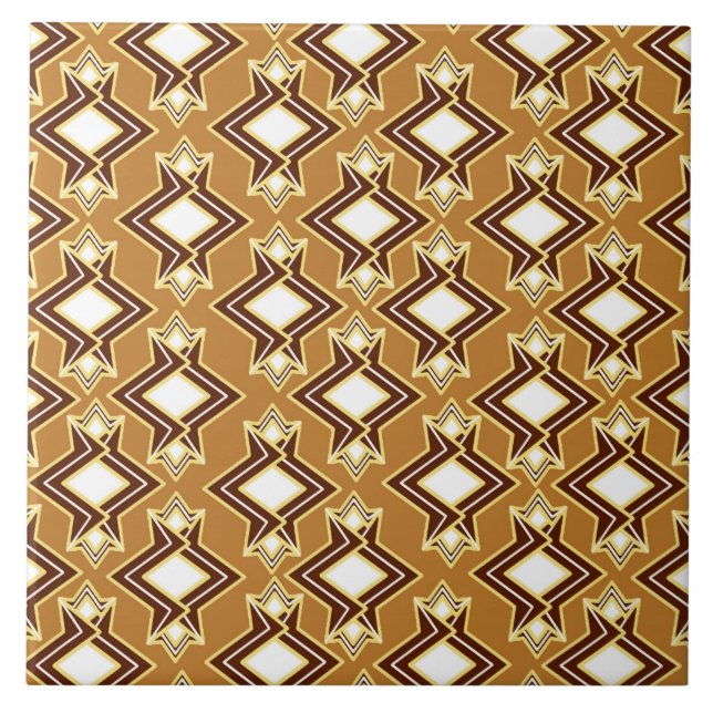Art Deco Tapet Mönster, Tan och Brown Kakelplatta (Framsidan)