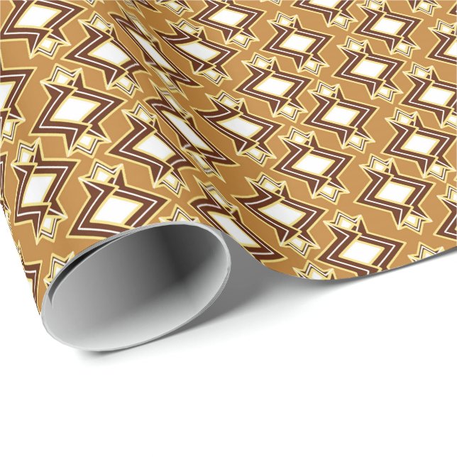 Art Deco Tapet Mönster, Tan och Brown Presentpapper (Rullad Hörn)