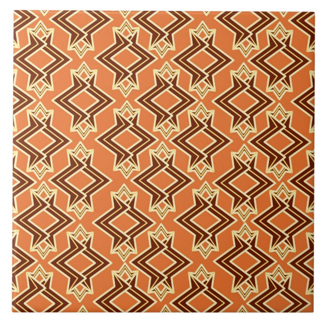 Art Deco Tapet Mönster, Terracotta/Rust Kakelplatta (Framsidan)