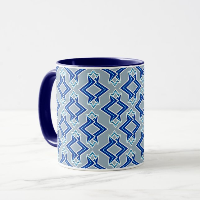 Art Deco Tapetmönster, Grå och Blå Mugg (Framsida vänster)