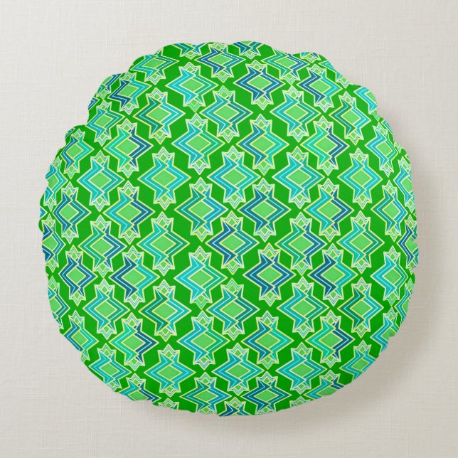 Art Deco tapetmönster, jade grön Rund Kudde (Framsidan)