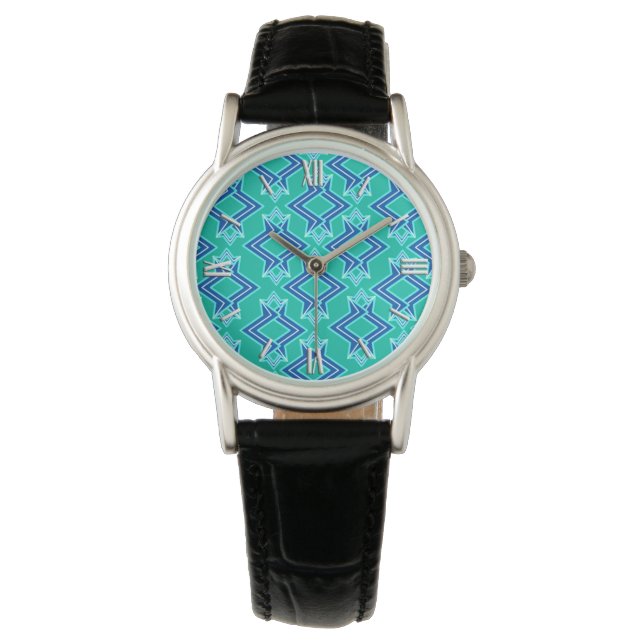 Art Deco Tapetmönster, Turkos och Kobolt Armbandsur (Framsida)