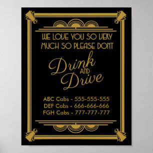 art deco Taxi bröllop tecken på att inte dricka oc Poster