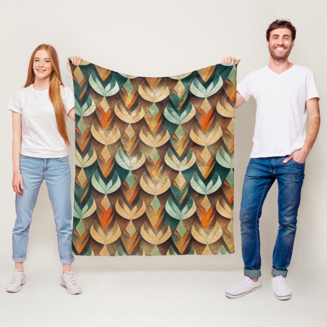 Art Deco Teal & Gold Geometric Pattern (10) Fleecefilt (På plats)