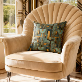 Art Deco Teal Gold Geometric Pattern Kudde