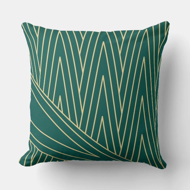Art Deco Teal/Grönt och Guld Dekorativ kudde (Framsida)