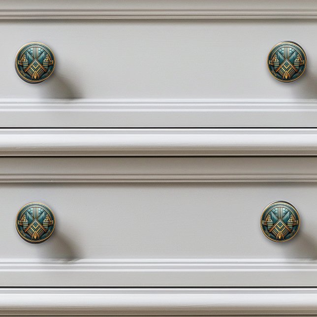 Art Deco Teal Guld Art nouveau Knopp (Skapare uppladdad)