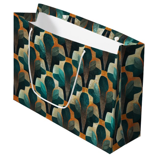 Art Deco Teal & Guld Geometriskt Mönster (Framsidan Vinklad)