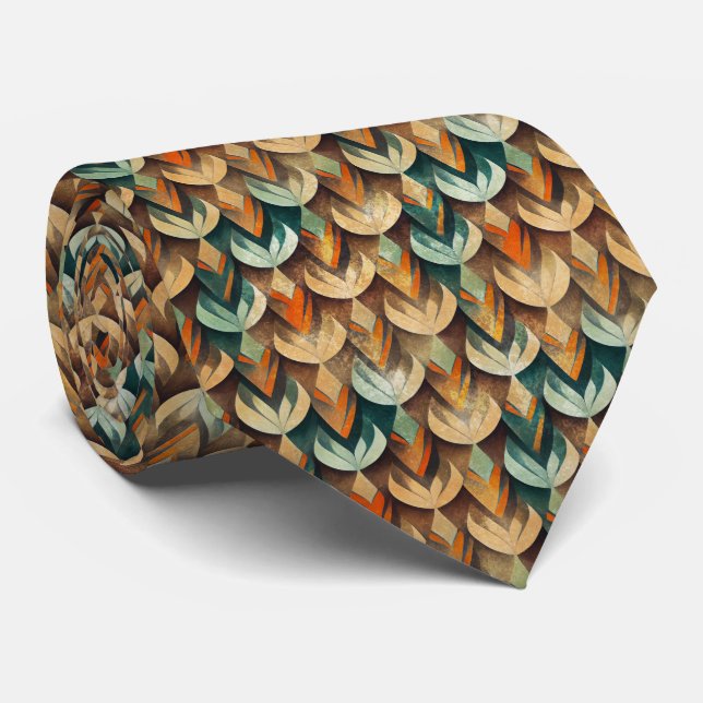 Art Deco Teal & Guld Geometriskt Mönster (10) Slips (Rullad)