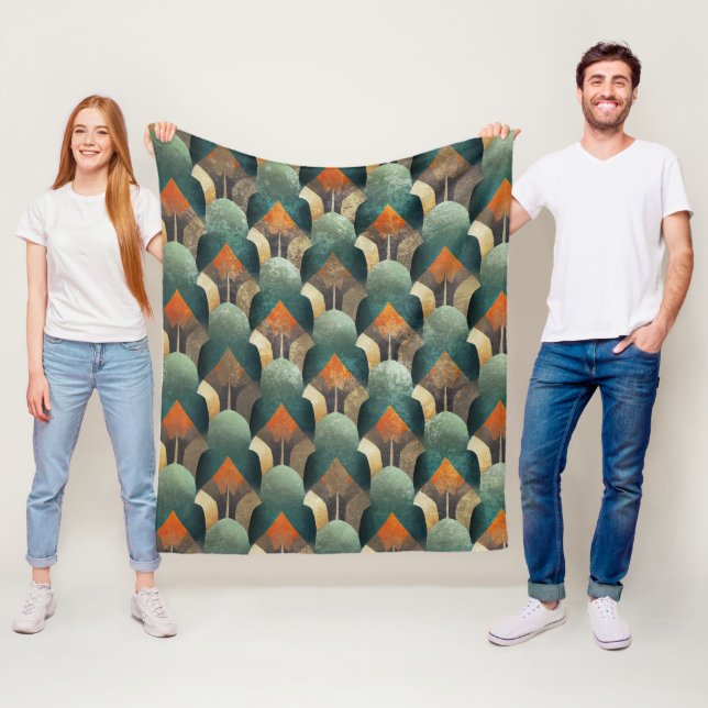 Art Deco Teal & Guld Geometriskt Mönster (2) Fleecefilt (På plats)